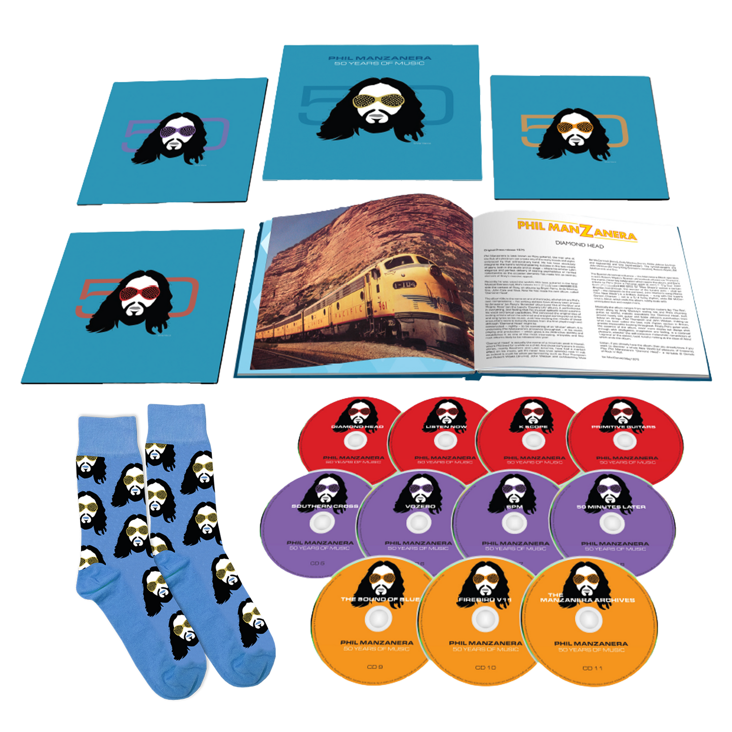 Phil Manzanera - 50 Years of Music SIGNED Bundle (11CD Box Set + Logo Socks)